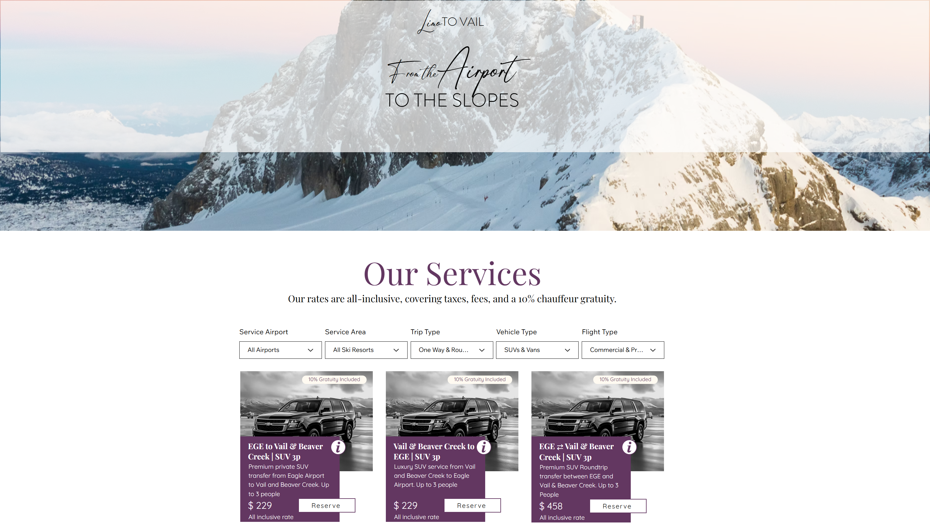 Limo to Vail luxury transportation website